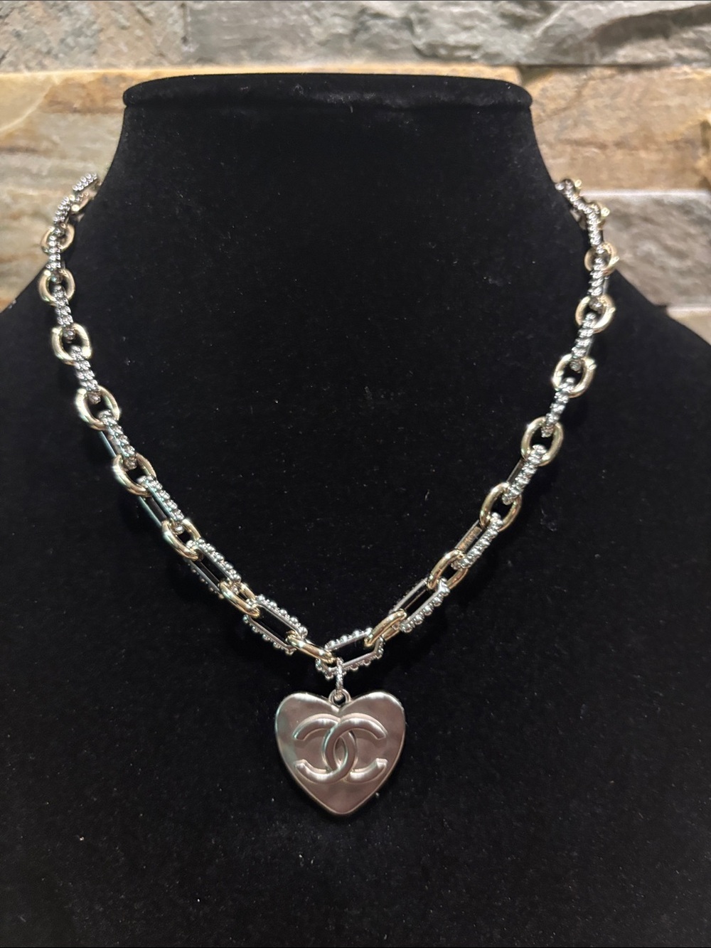 Mixed metal  Heart Pendant Chain Necklace - Classic Logo Style